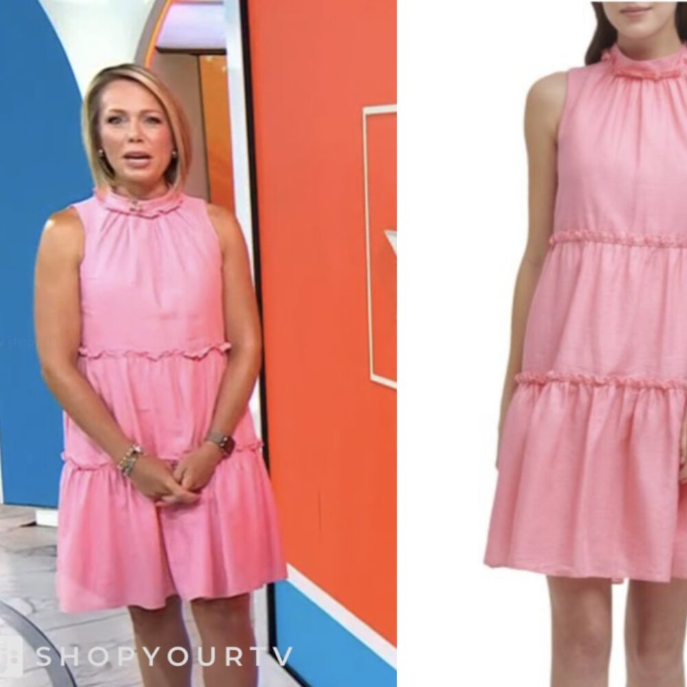 Like New Vince Camuto Highneck Tiered Shift Dress in Pink Sz 8 - Picture 5 of 11